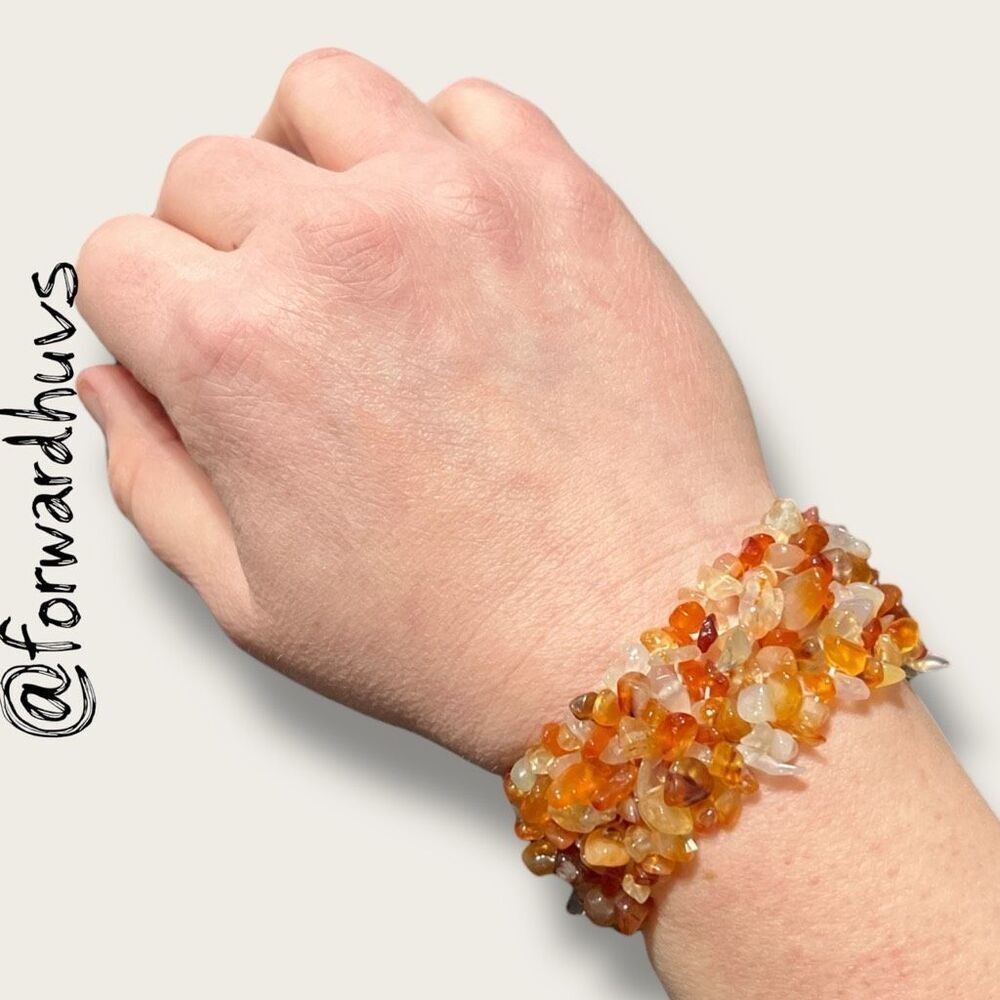 Polished Red Carnelian Pebble Bracelet – Wide Stretch Weave